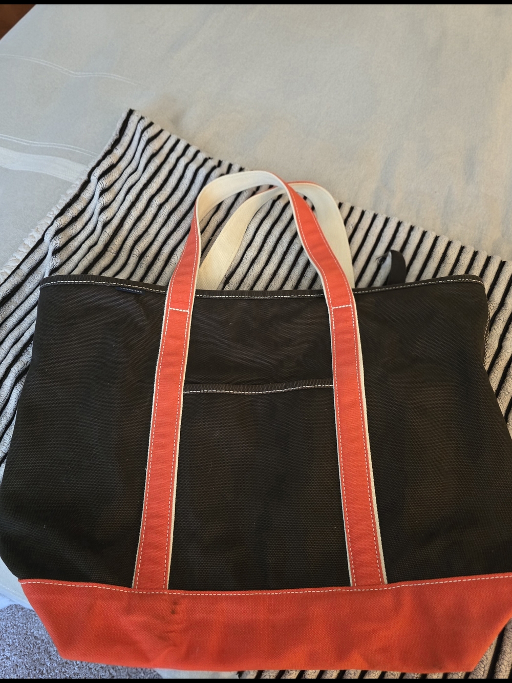 Lands' End Classic Canvas Tote Bag Dark Brown with Orange Trim